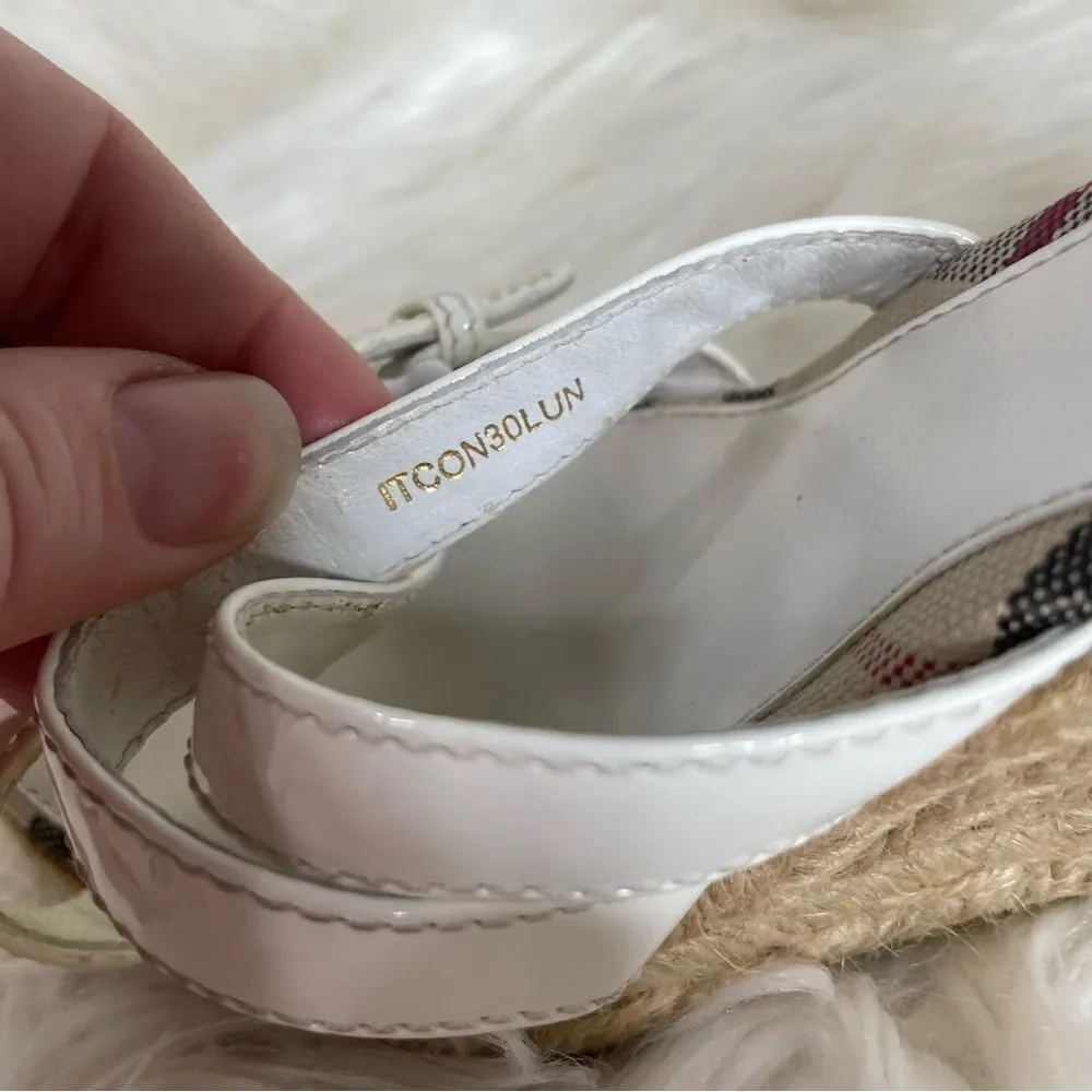 Burberry strappy Nova check Plaid Jute wedge Espadrille‎ sandals Coastal 37